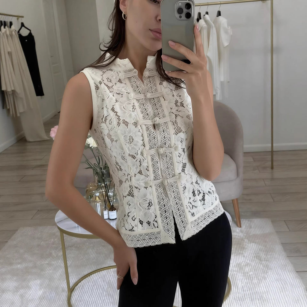 Vintage Lace Crochet Slim-Fit Top