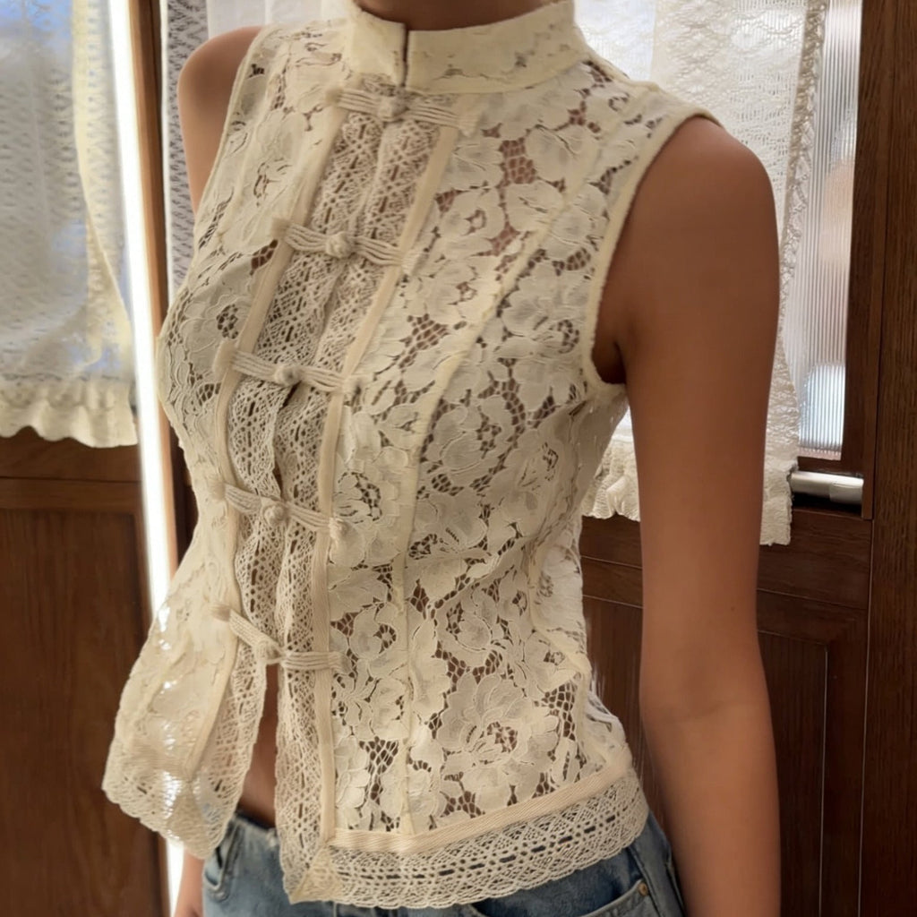 Vintage Lace Crochet Slim-Fit Top