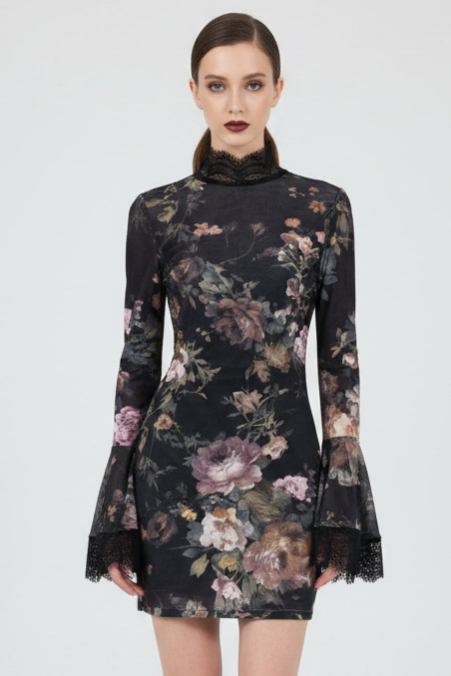 Vintage Floral Print Lace Mini Dress