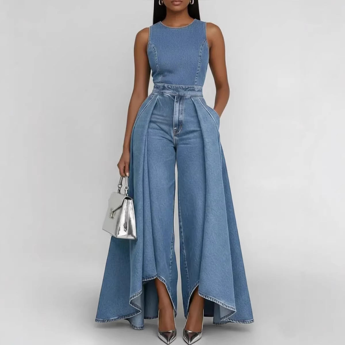 Midnight Denim Skirt-Overlay Jumpsuit