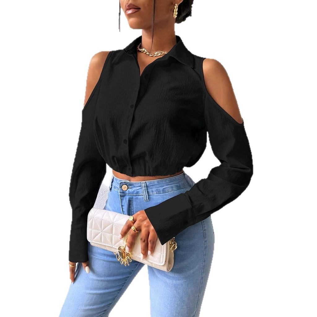 Textured Cold-Shoulder Blouse