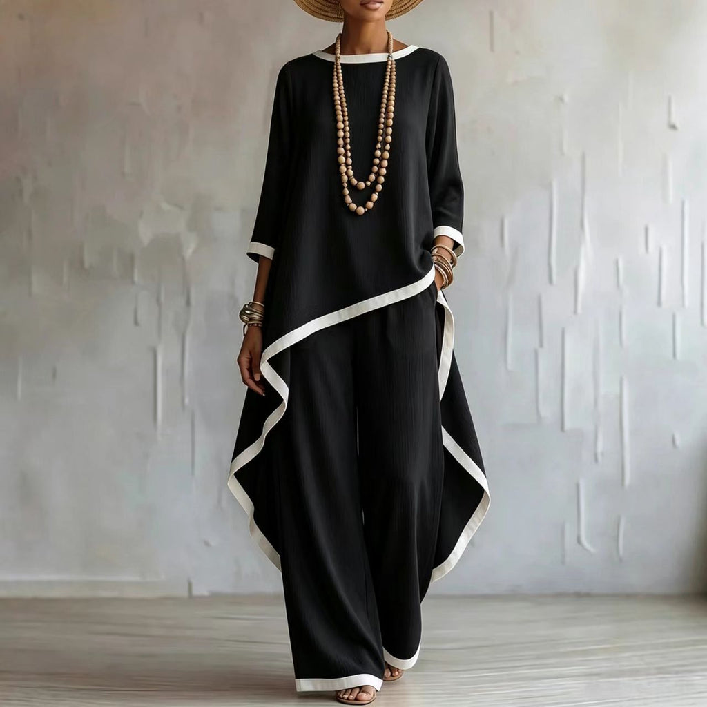 Women's Asymmetric Linen Tunic & Wide-Leg Pants Set