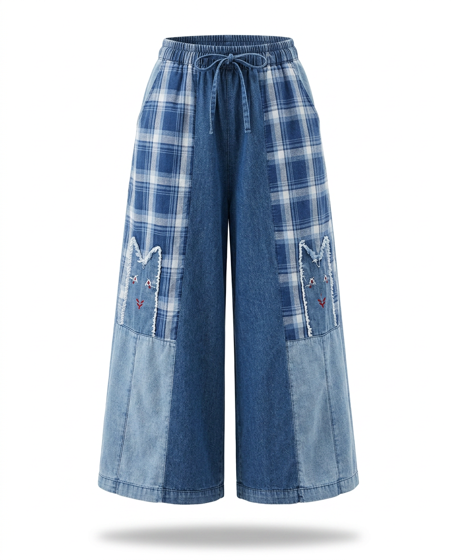 Unique Patchwork Wide Leg Trousers