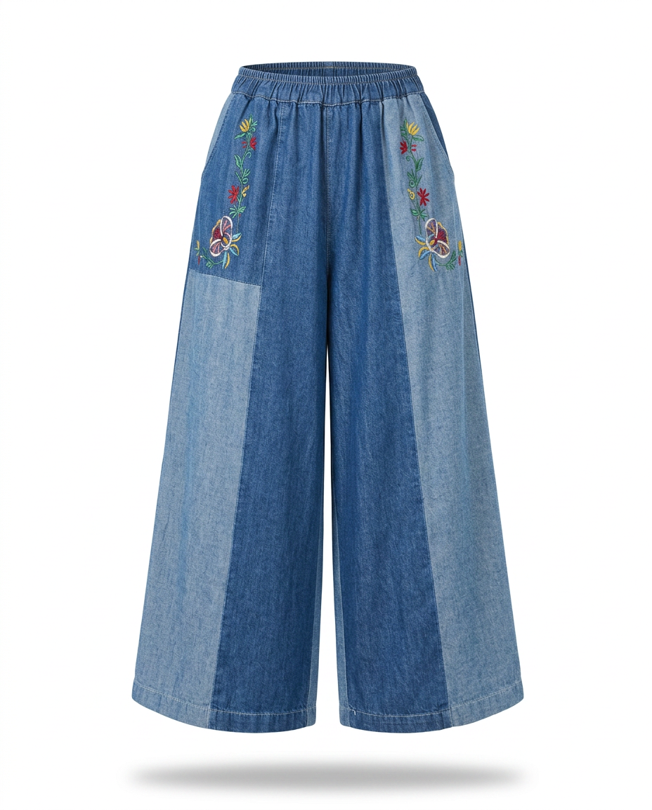 Unique Patchwork Wide Leg Trousers