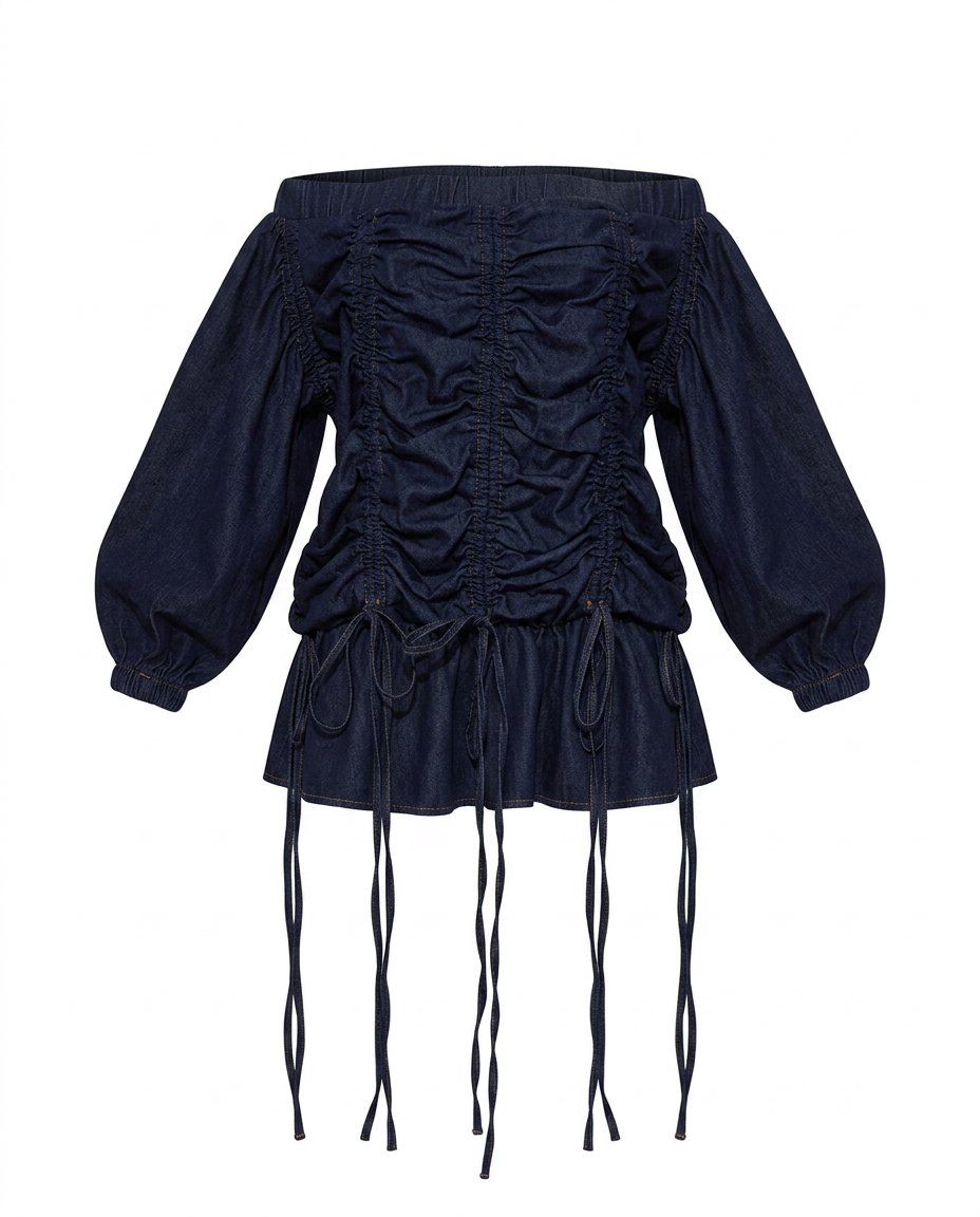 Brave Ruched Denim Mini Dress