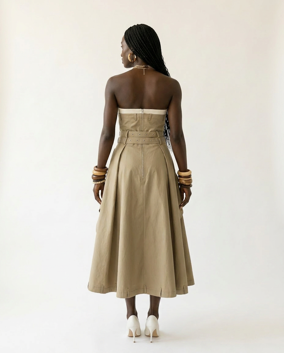 Strapless Belted Maxi Dress