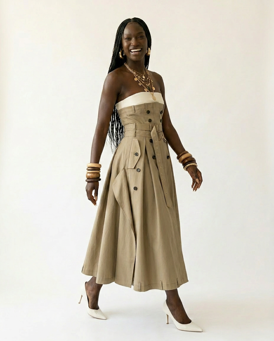Strapless Belted Maxi Dress
