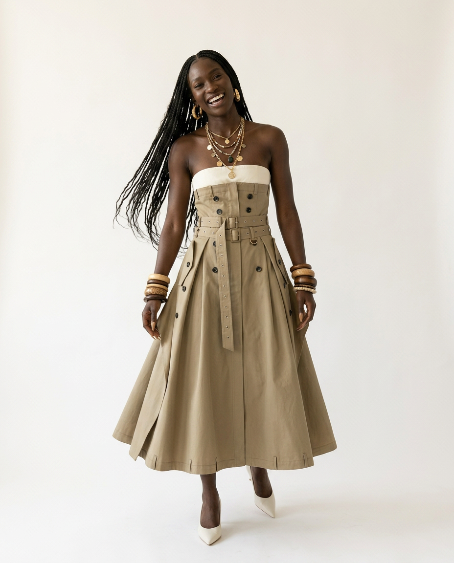 Strapless Belted Maxi Dress
