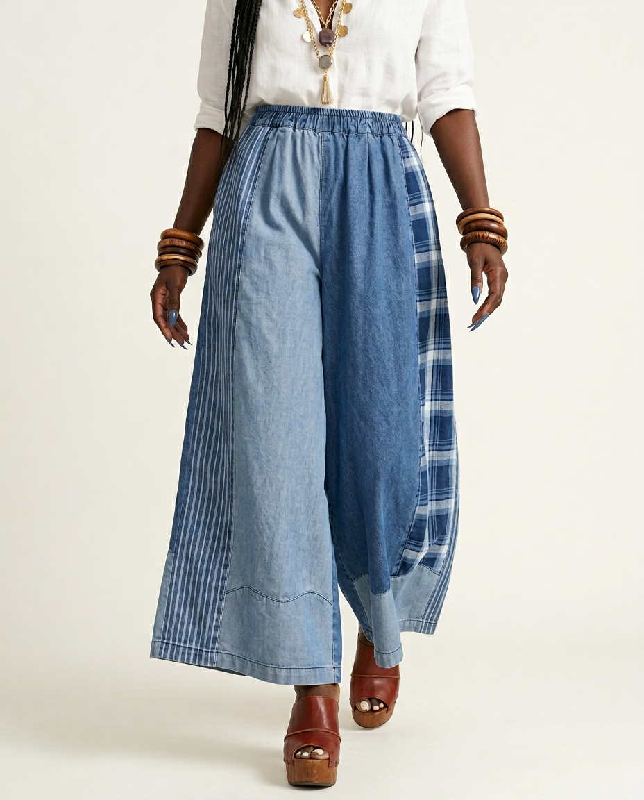 Unique Patchwork Wide Leg Trousers