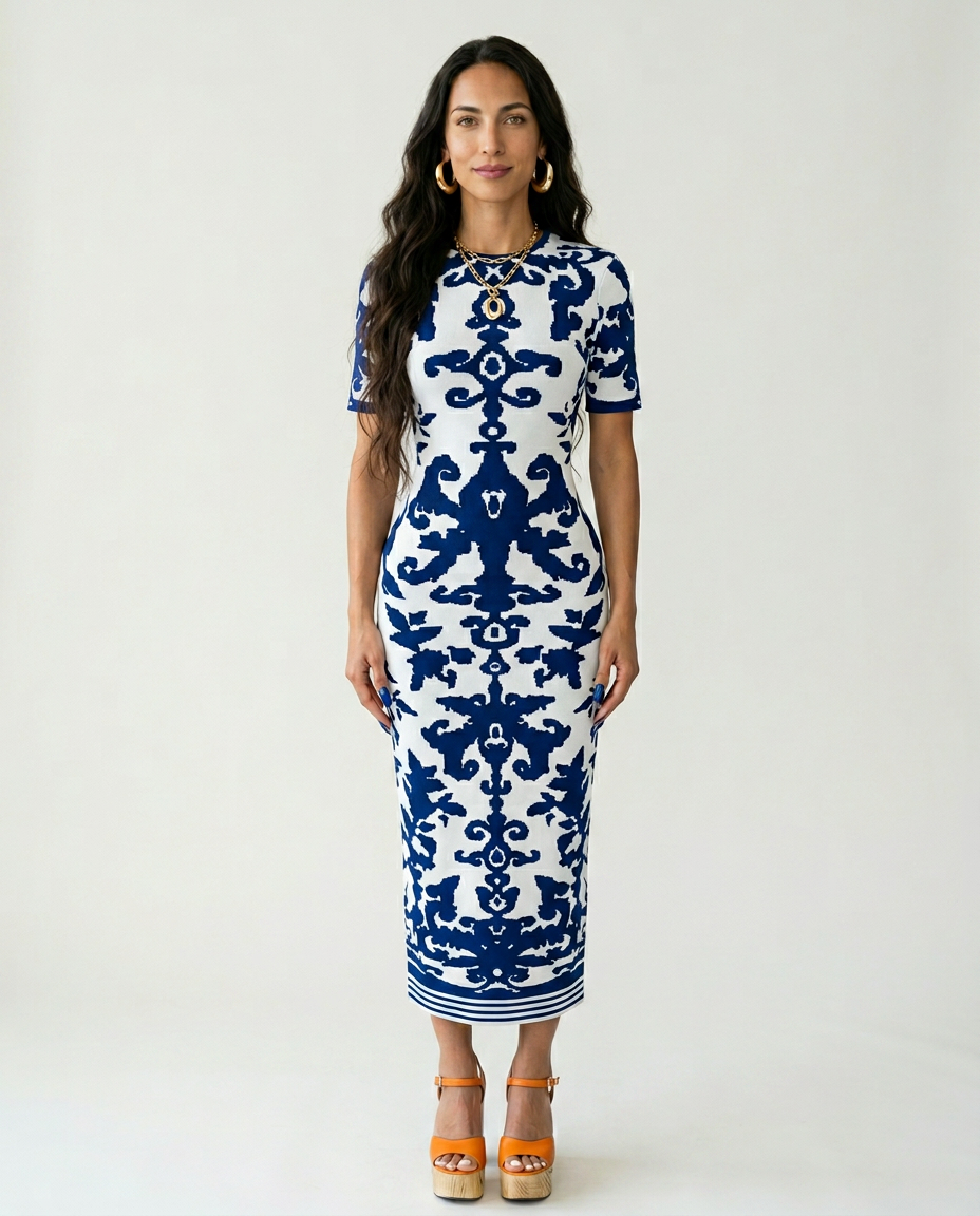 Confident Jacquard Bodycon Maxi Dress