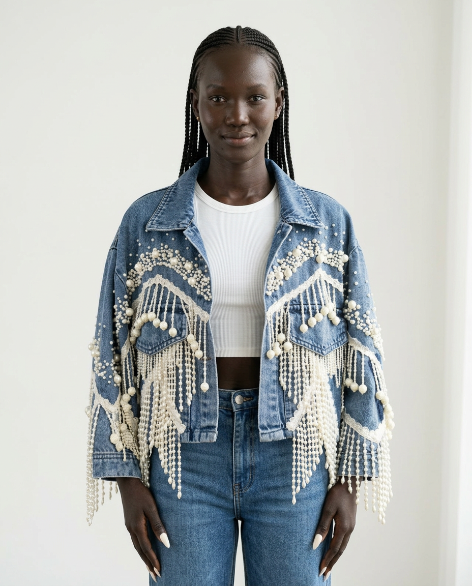 Wild Heart Pearl Tassel Denim Jacket