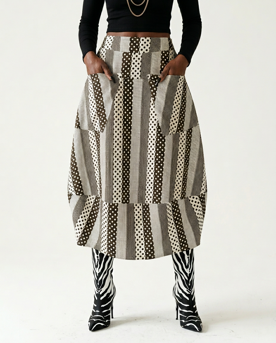 Unique Dot Striped A-Line Skirt