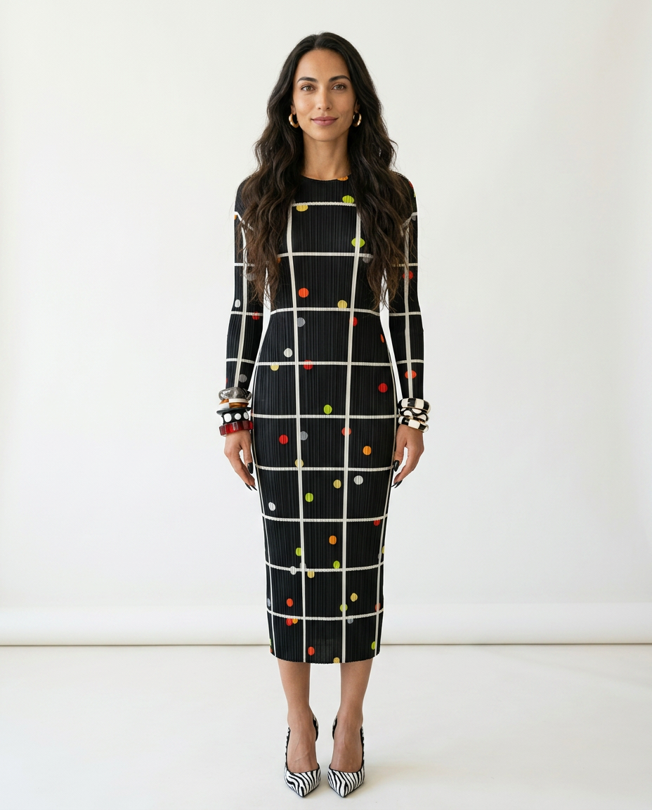 Vibrant Plaid Pleated Maxi Dress