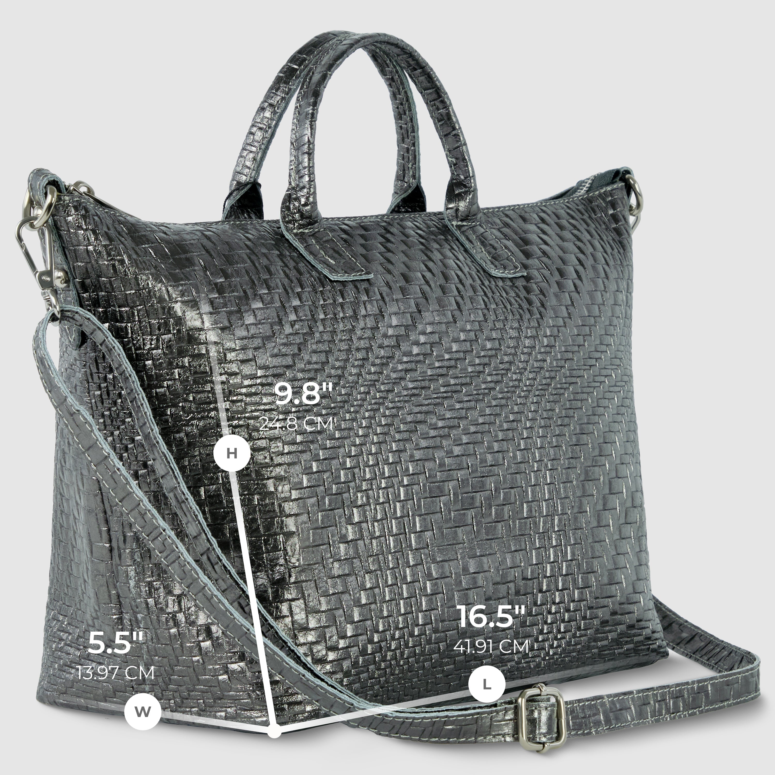 Embossed Metallic Suede Top Bag