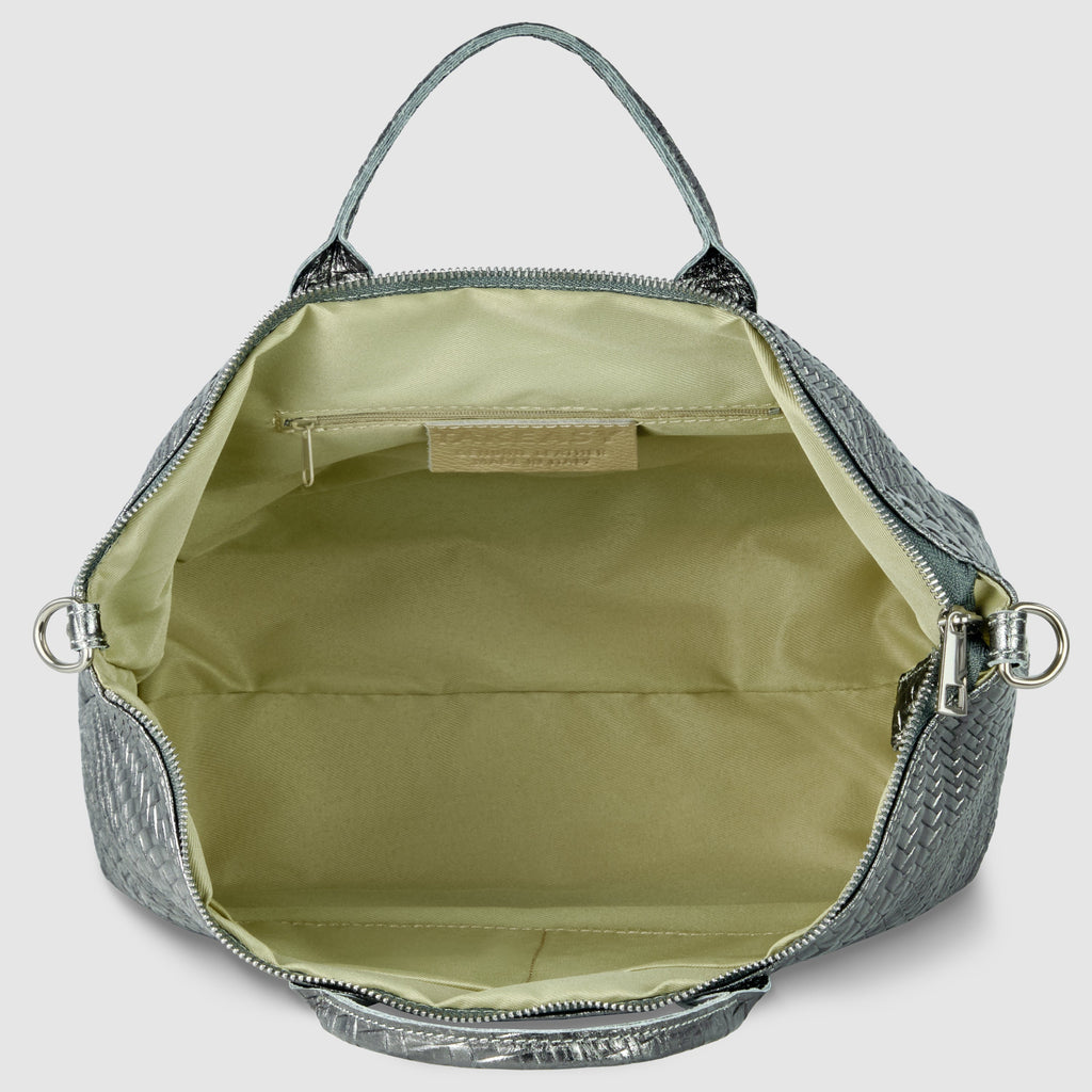 Embossed Metallic Suede Top Bag