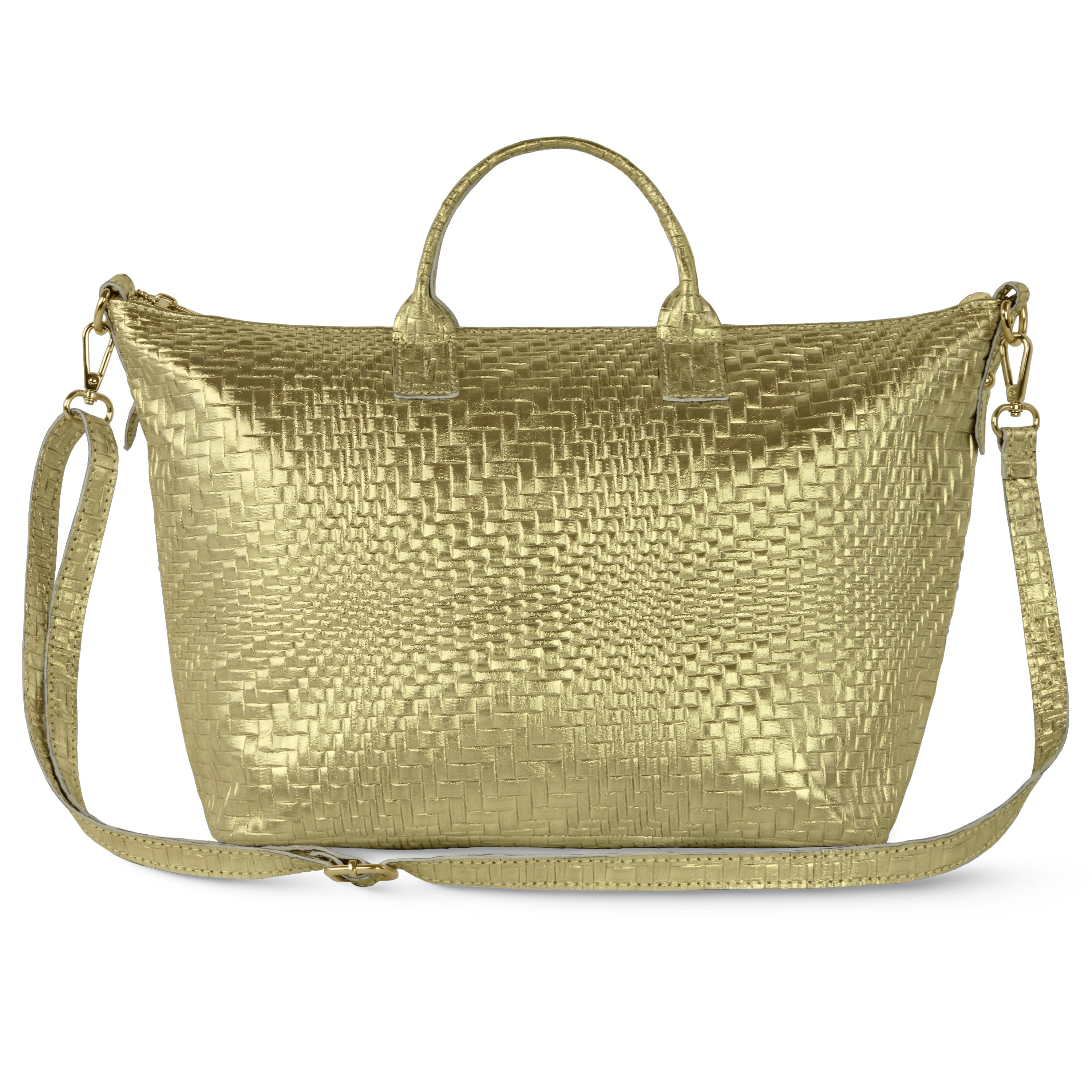 Embossed Metallic Suede Top Bag