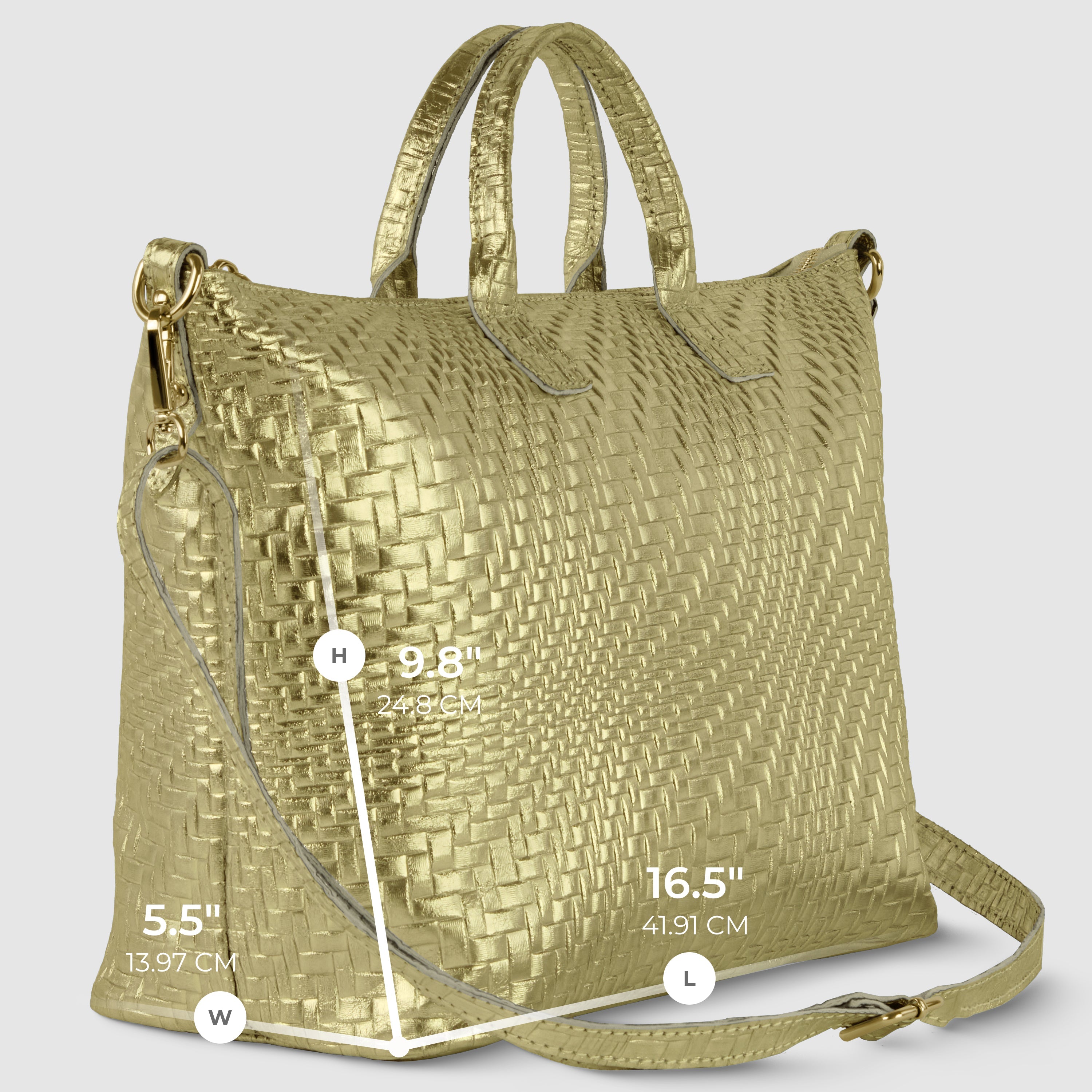 Embossed Metallic Suede Top Bag