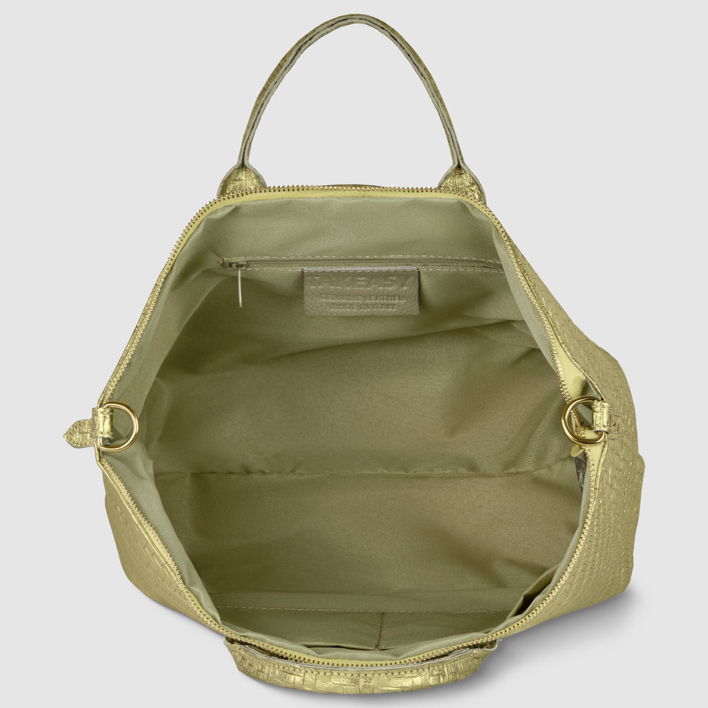 Embossed Metallic Suede Top Bag