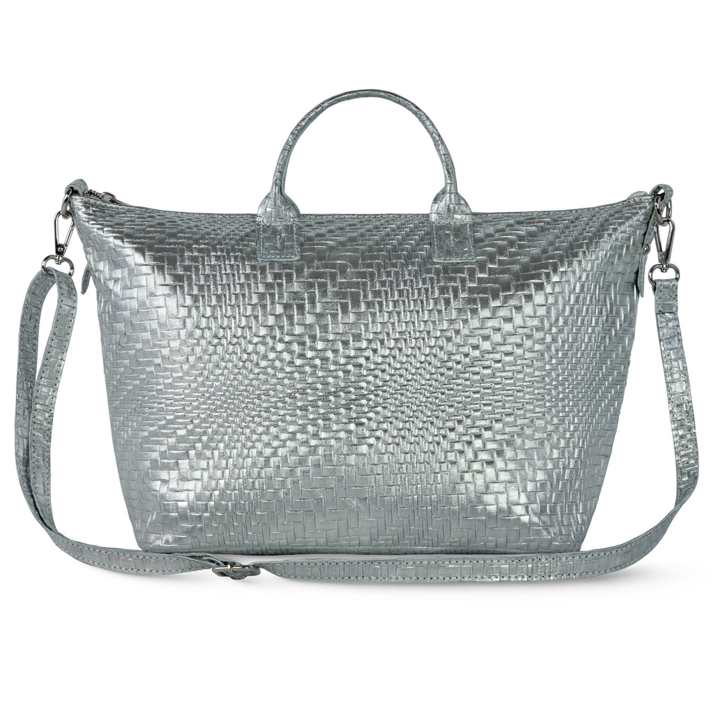 Embossed Metallic Suede Top Bag