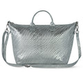 Embossed Metallic Suede Top Bag
