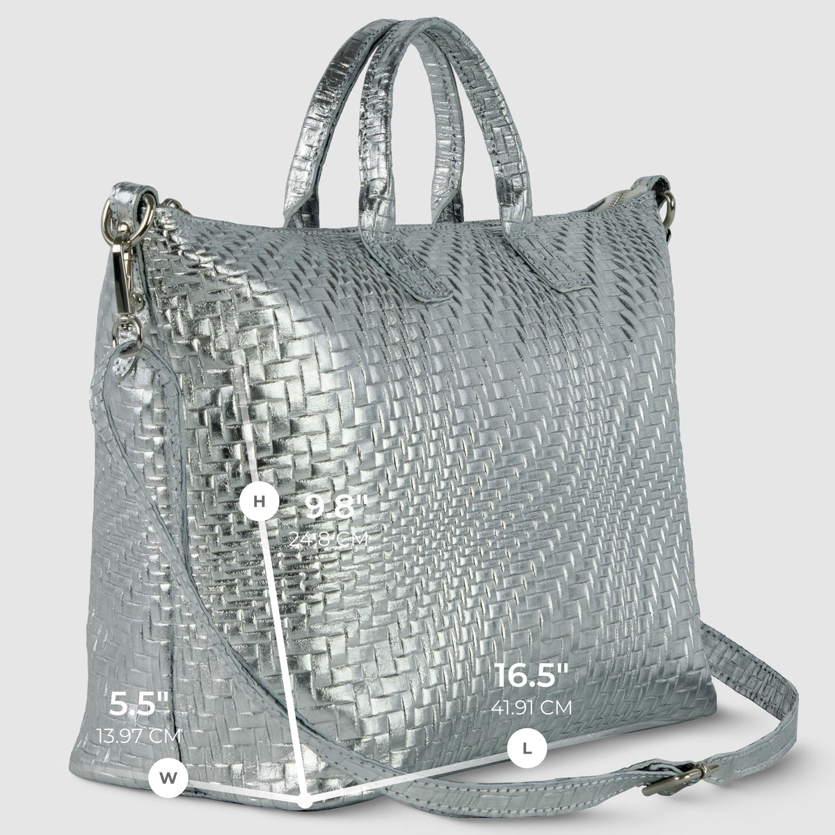 Embossed Metallic Suede Top Bag
