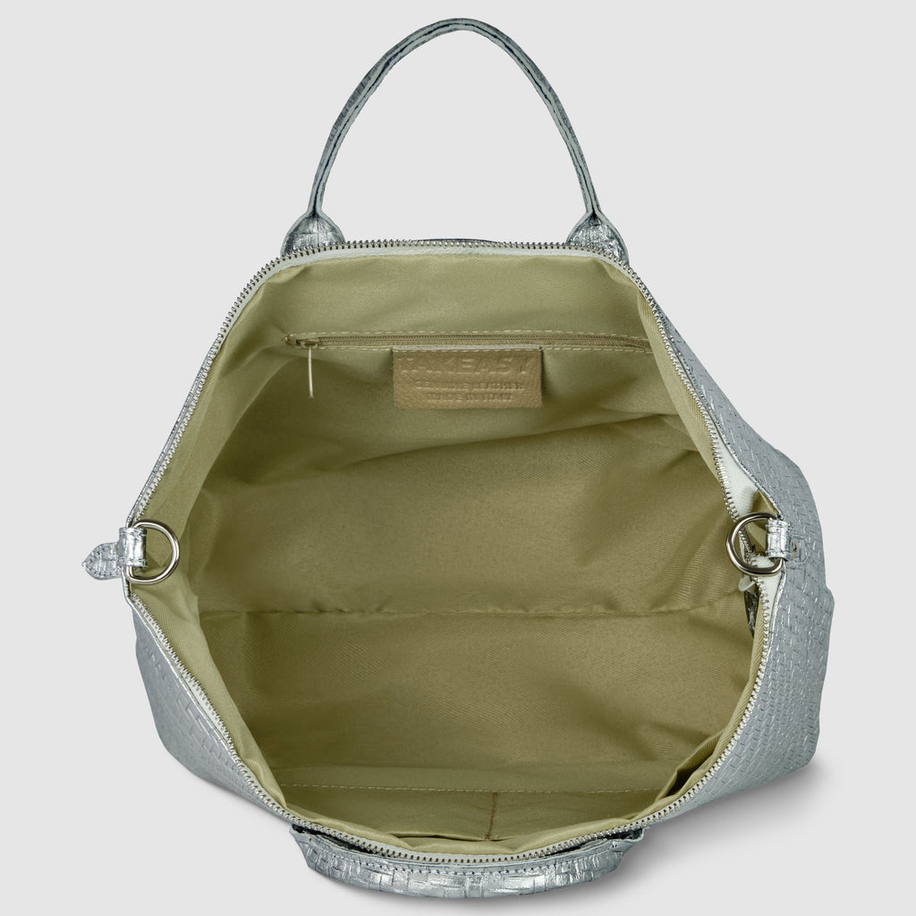 Embossed Metallic Suede Top Bag
