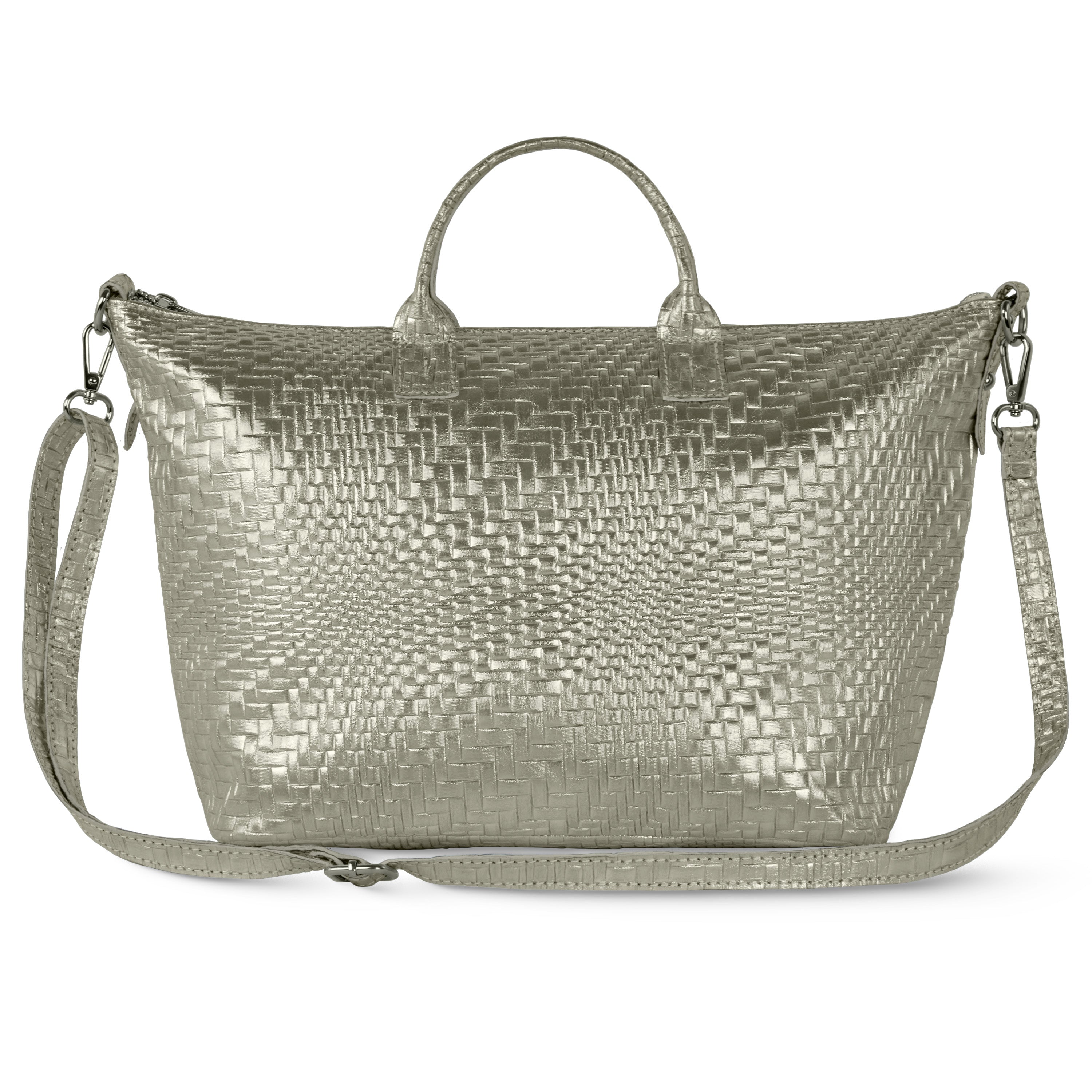 Embossed Metallic Suede Top Bag