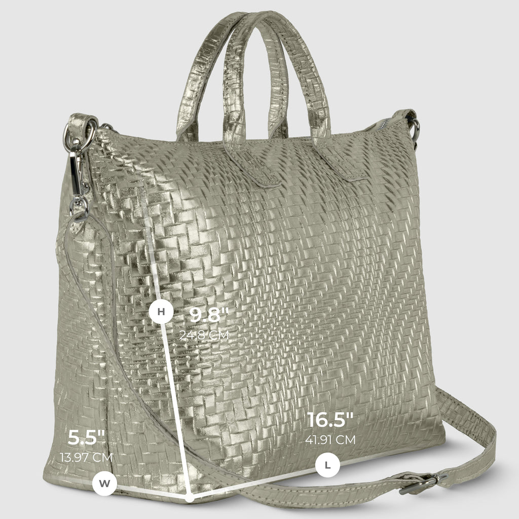 Embossed Metallic Suede Top Bag