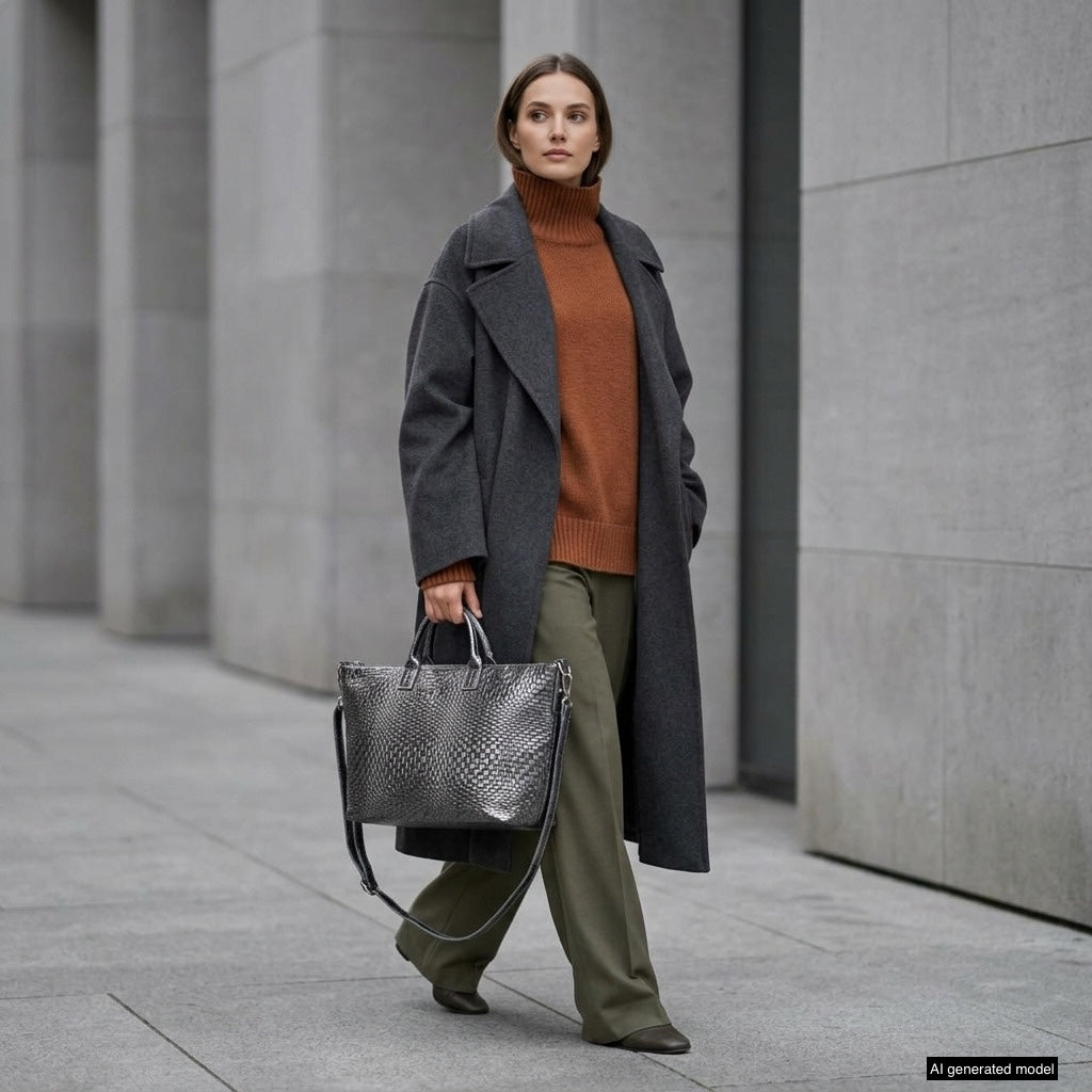 Embossed Metallic Suede Top Bag