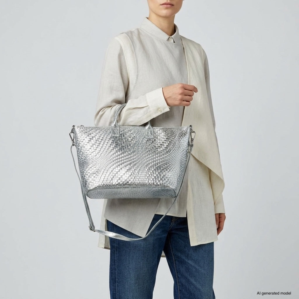 Embossed Metallic Suede Top Bag