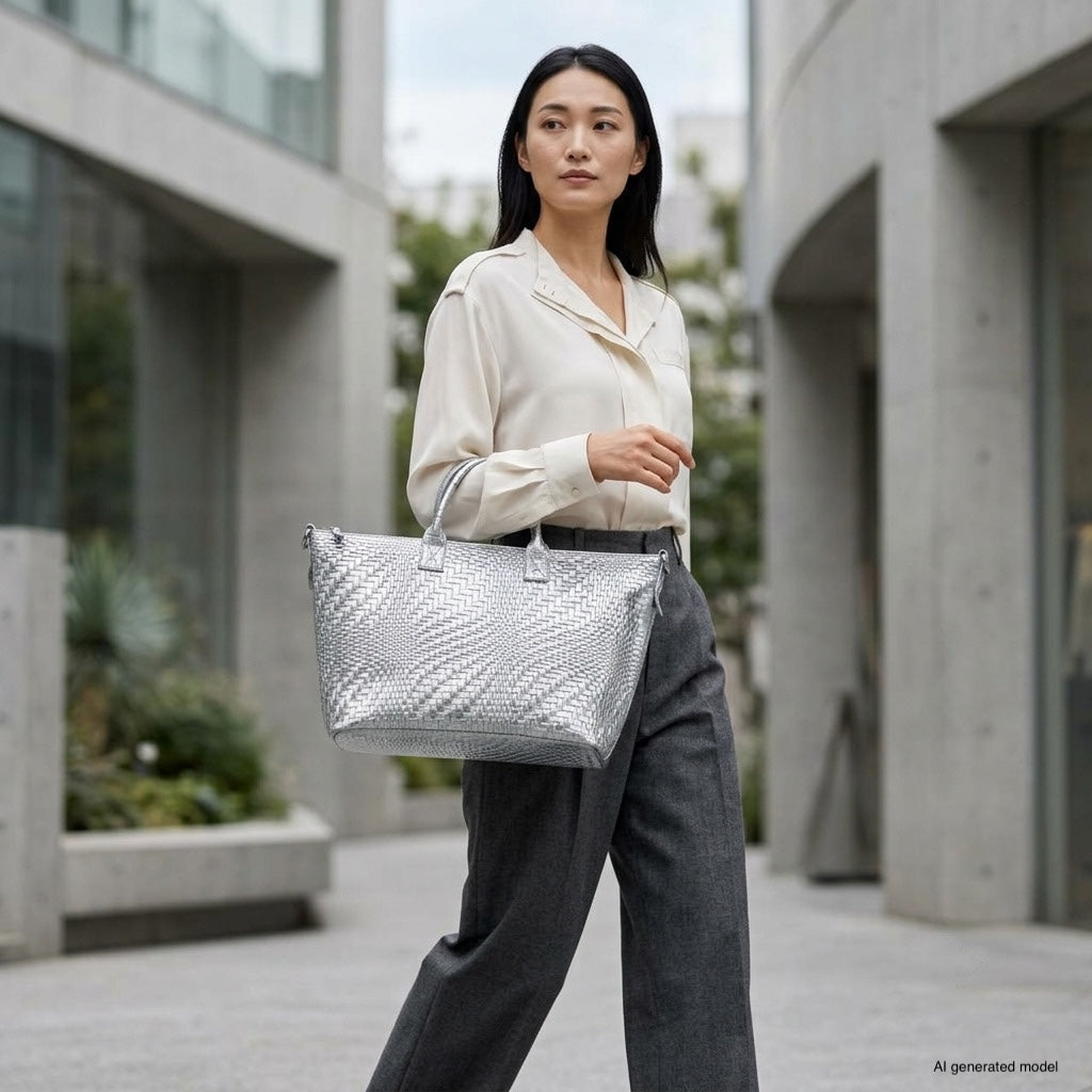 Embossed Metallic Suede Top Bag